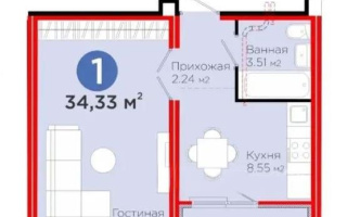 Продажа 1-комнатной квартиры, 34.33 м², ул. Толе би, дом  24 - Продажа квартир в новостройках Астаны