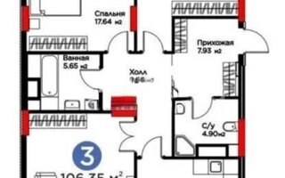 Продажа 3-комнатной квартиры, 107 м²