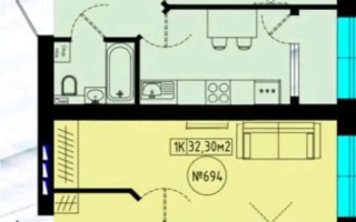 Продажа 1-комнатной квартиры, 32.3 м², ул. Е-128, дом  5 стр - Продажа  однокомнатных квартир в новостройках Астаны