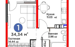 Продажа 1-комнатной квартиры, 34.34 м², мкр. Гажайып, дом  33 - Продажа квартир в Алматы