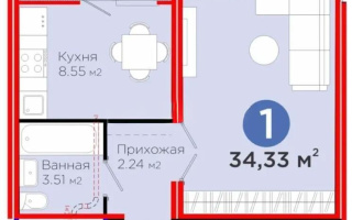Продажа 1-комнатной квартиры, 34.33 м², пр. Туран, дом  57/7 - Продажа  однокомнатных квартир в новостройках Астаны без посредников