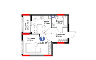 Продажа 1-комнатной квартиры, 36.18 м², ул. Е-915, дом  19 - Продажа  однокомнатных квартир в Астане