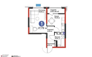 Продажа 2-комнатной квартиры, 37.79 м²