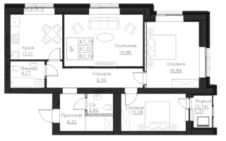 Продажа 3-комнатной квартиры, 84.3 м², ул. Нажимеденова, дом  52б - Продажа  трехкомнатных квартир в Астане с фото