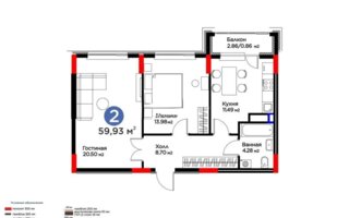 Продажа 2-комнатной квартиры, 60 м²