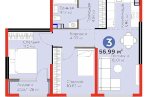 Продажа 3-комнатной квартиры, 56.99 м², ул. Момышулы, дом  11/14а - Продажа квартир в новостройках Алматы без посредников