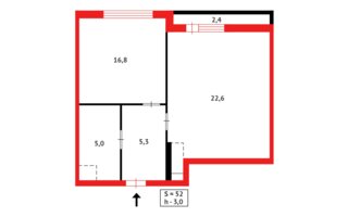Продажа 2-комнатной квартиры, 52.1 м²