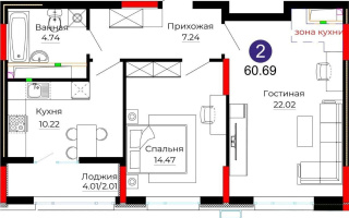 Продажа 2-комнатной квартиры, 60.69 м², ул. Серкебаева, дом  22 - Продажа квартир в новостройках Астаны