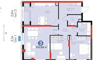 Продажа 3-комнатной квартиры, 100.68 м², ул. Рыскулова, дом  9 стр - Продажа  трехкомнатных квартир в новостройках Астаны