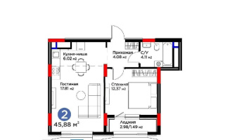 Продажа 2-комнатной квартиры, 45.88 м², ул. Кенесары, дом  54 - Продажа квартир в Астане