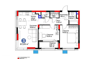 Продажа 3-комнатной квартиры, 67.29 м², пр. Туран, дом  57/5 стр - Продажа  трехкомнатных квартир в новостройках Астаны