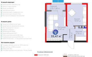 Продажа 1-комнатной квартиры, 33.47 м², мкр. Гажайып, дом  33 - Продажа квартир в Алматы