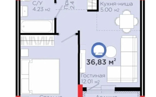 Продажа 1-комнатной квартиры, 35.7 м², пр. Кабанбай батыра, дом  5 стр - Продажа  однокомнатных квартир в новостройках Астаны без посредников