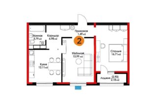 Продажа 2-комнатной квартиры, 60 м²