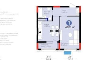 Продажа 1-комнатной квартиры, 40.11 м², ул. Бухар жырау, дом  57/6 - Продажа квартир в новостройках Астаны