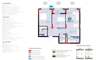 Продажа 3-комнатной квартиры, 74.27 м², ул. Рыскулова, дом  18/1 - Продажа квартир в Астане