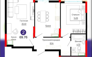 Продажа 2-комнатной квартиры, 70 м², ул. Е-882, дом  7 - Продажа  двухкомнатных квартир в Астане с фото