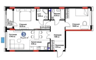 Продажа 3-комнатной квартиры, 75 м²