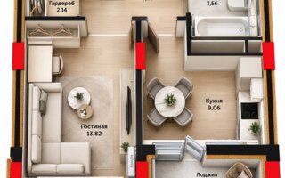 Продажа 1-комнатной квартиры, 33.88 м²