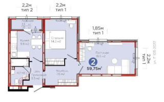 Продажа 2-комнатной квартиры, 59.75 м², ул. Е-103, дом  5а - Продажа  двухкомнатных квартир в новостройках Астаны без посредников