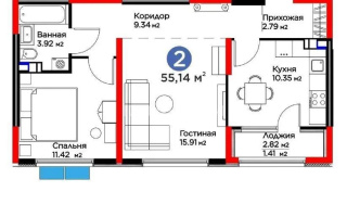 Продажа 2-комнатной квартиры, 55.1 м², ул. Момышулы, дом  11/14а - Продажа  двухкомнатных квартир в новостройках Алматы с фото