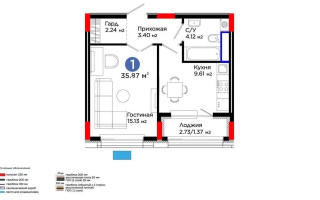 Продажа 1-комнатной квартиры, 35.87 м² - Продажа однокомнатных квартир от собственников в Астане