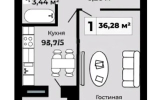 Продажа 1-комнатной квартиры, 38 м²
