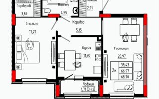 Продажа 2-комнатной квартиры, 68.7 м²
