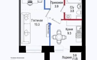 Продажа 1-комнатной квартиры, 34.1 м²