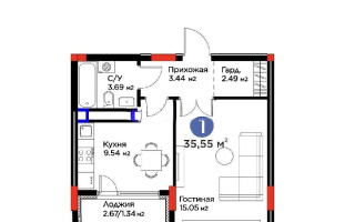 Продажа 1-комнатной квартиры, 35.55 м², ул. Жошы хана, дом  10 - Продажа квартир в Казахстане