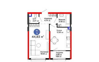 Продажа 1-комнатной квартиры, 44.83 м², пер. Лебедева, дом  1/1 - Продажа квартир в новостройках Алматы без посредников с фото