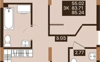 Продажа 3-комнатной квартиры, 85.24 м²